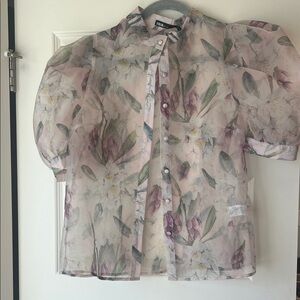 Ina Floral Sheer Blouse - Pink and White